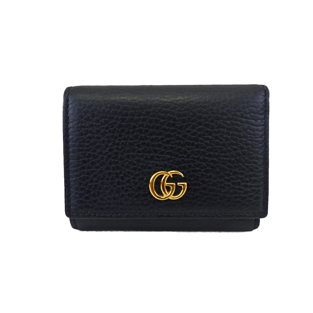 GUCCI GG Marmont Wallet Tri fold Leather Black Gold - Picture 1 of 6